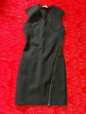 Helmut Lang Black Sheath Dress Small Asymmetric Zip Sleeveless Wool Blend